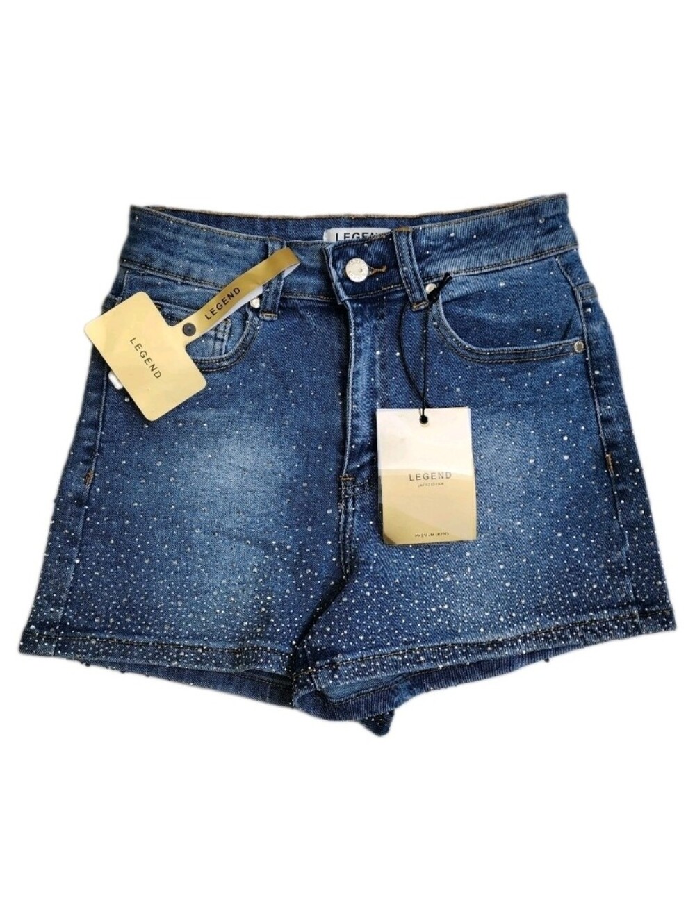 Legend Denim Luxury Shorts All-Over Rhinestone Embellished High-Rise Size S